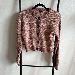 Wild Fable houndstooth balloon sleeve cardigan pink mauve